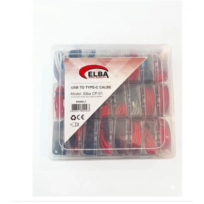 Elba CP-01 Şeffaf Kutulu Usb To Type-c Renkli(Kırmızı,Lacivert,Beyaz,Gri,Bordo)24lü Şarj Kablosu