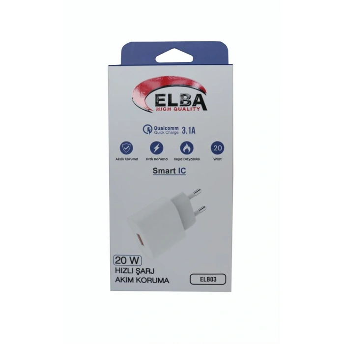 Elba ELB03-20USB Beyaz 20W USb Şarj Kafa QC4.0(Akıllı Koruma-Hızlı Şarj-Isıya Dayanıklı)