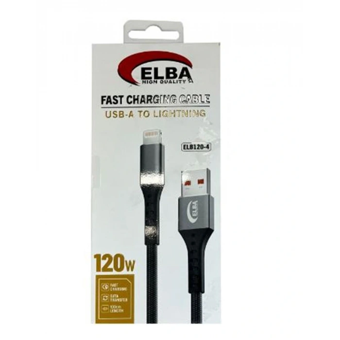 Elba Elb120-4 120w   Lightning To Usb 1Mt Siyah Örgülü  Şarj Kablosu ( Data Veri )
