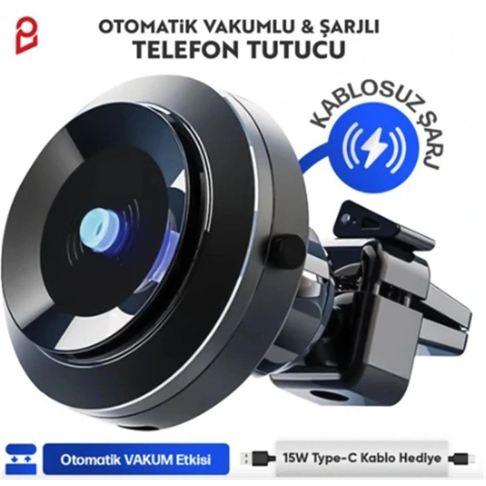 Enkado Otomatik Vakumlu Kablosuz Şarjlı Araç İçi Telefon Tutucu