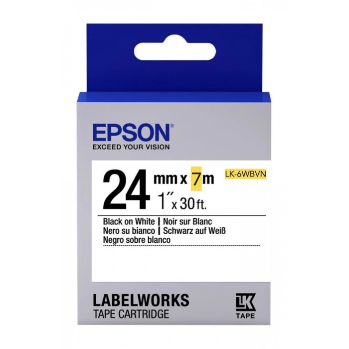 Epson LK-6WBVN Vinil Beyaz Üzeri Siyah 24mm 7Metre Etiket