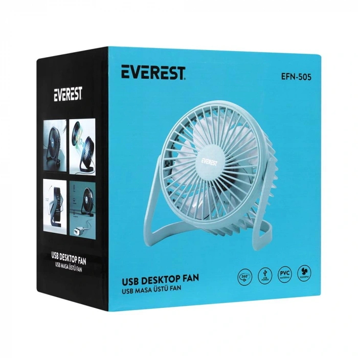 Everest EFN-505 Masaüstü Turkuaz Usb Fan (145mmx141mmx105 mm)