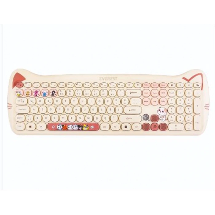 Everest KM-6283 CATTY Renkli Tuşlu Sarı Kablosuz 2.4 + BT Q Multimedia Klavye + Mouse + Pad Set