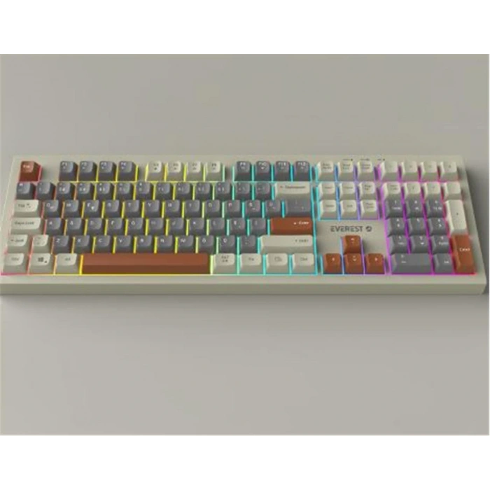 Everest KM-77 Runa Gri-Krem-Kahve Usb Rainbow Aydınlatmalı Sessiz Q Klavye + Mouse Set