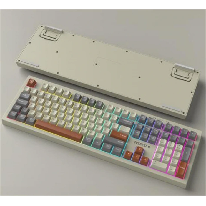 Everest KM-78 Rena Krem-Gri-Kahve Kablosuz 2.4 + BT RGB Aydınlatmalı Sessiz Q  Klavye + Mouse Se