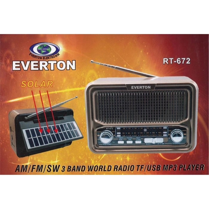 Everton Rt-672 Bluetooth Fm-Usb-Tf-Aux Şarjlı Solar Nostaljik Radyo
