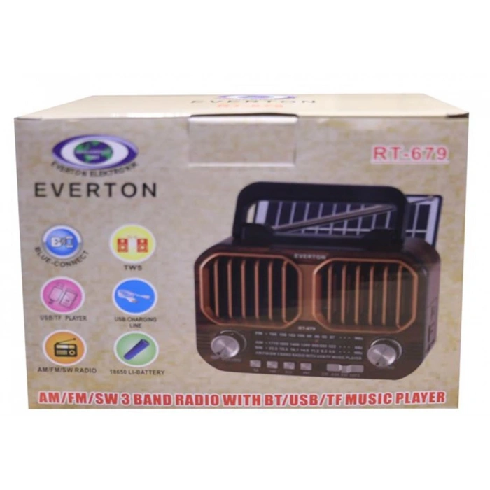 Everton RT-679  Bluetooth-USB-SD-FM Şarjlı Solarlı  Nostaljik Radyo