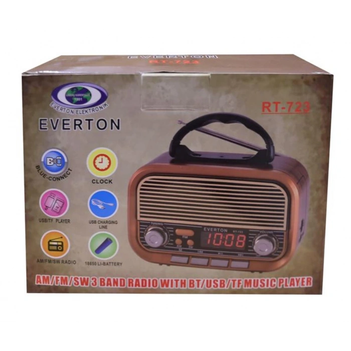 Everton RT-723 Dijital Göstergeli Şarjlı Nostaljik Radyo (AM-FM-SW Wıth BT-USB-TF )