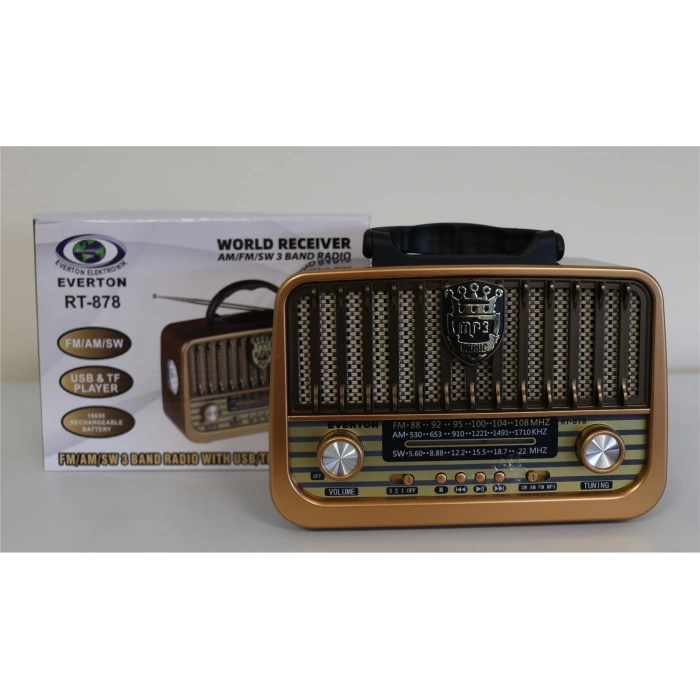 Everton Rt-878 Bluetooth (El Feneri) Fm-Usb-Tf-Aux Şarjlı Nostaljik Radyo