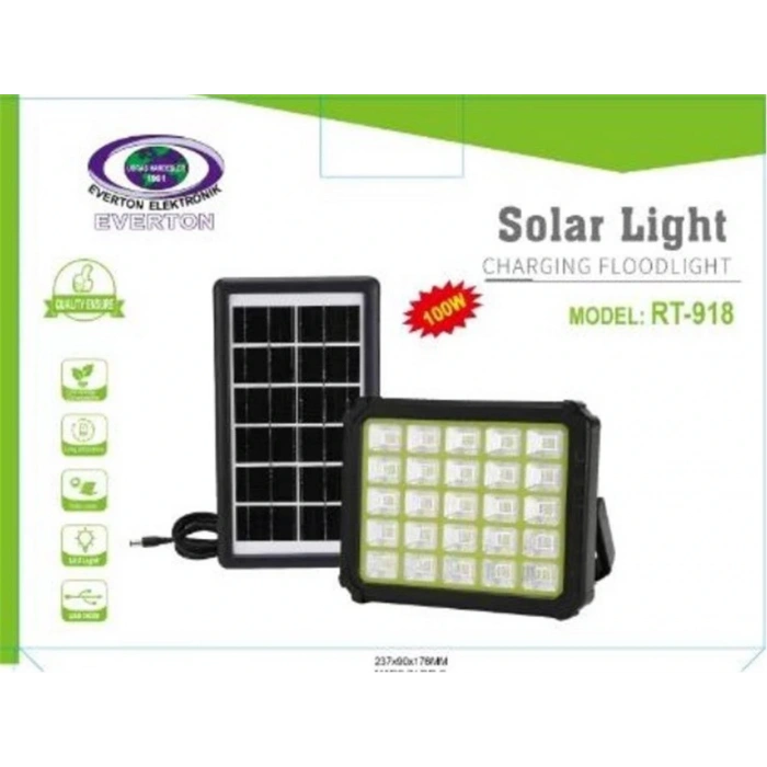 Everton Rt-918 Şarjlı 100w Solar Panelli Projektör Led