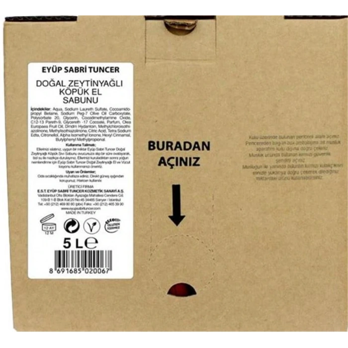 Eyüp Sabri Tuncer Zeytinyağlı Sabun 5lt Bag In Box Endüstriyel
