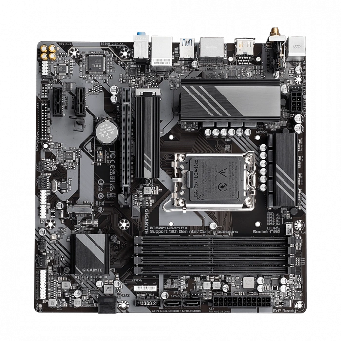 GIGABYTE B760M DS3H AX DDR5 7600MHz(OC) Soket 1700 M.2 HDMI DP mATX Anakart