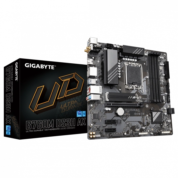 GIGABYTE B760M DS3H AX DDR5 7600MHz(OC) Soket 1700 M.2 HDMI DP mATX Anakart