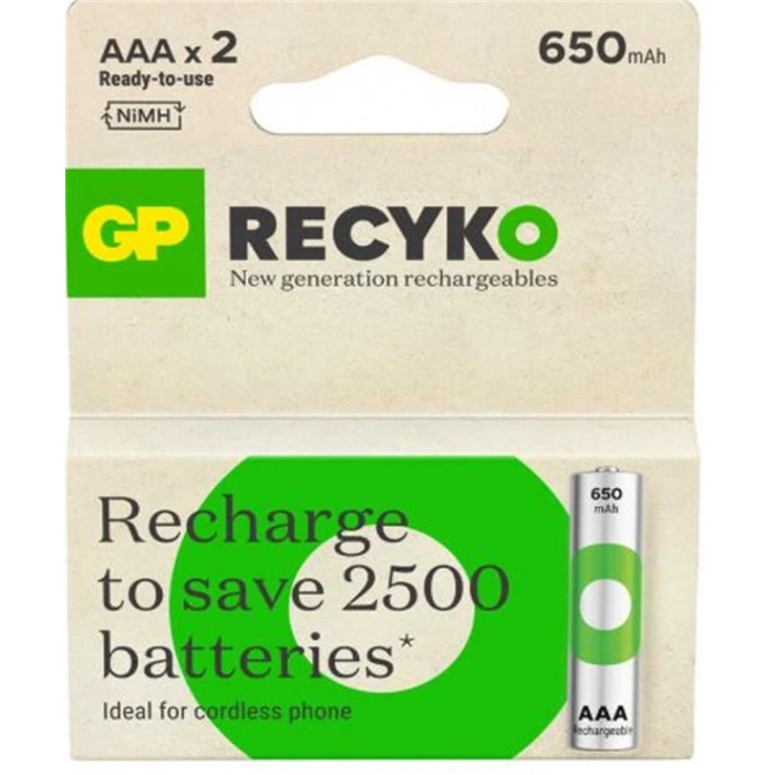 GP AAA 650 mAh Şarjlı İnce Kalem Pil 2li Paket GP65AAAHCHP-BU2