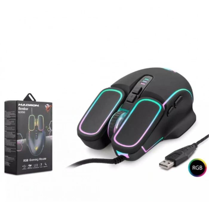 HADRON Bomber G350 Rgb 7 Buttons Usb 1200-2400-4800-6400 Dpı Oyuncu Mouse (1,40cm Kablo Uzunluğu)