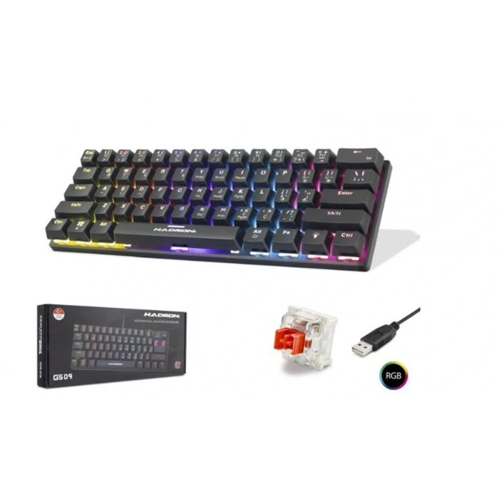 Hadron G509R Kablolu Oyuncu Mini Klavye Mekanik Red Switch Rgb Q Siyah