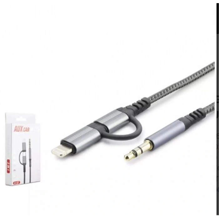 HADRON GJ-027 3.5MM TO TYPE-C + LIGHTNING KABLO AUX CAR SİYAH