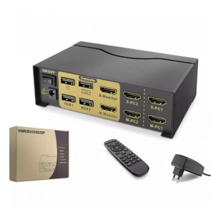 Hadron Hdx1376 2+2 Usb Port  Hdmi Kvm Switch Dual Monitör 2+2 Hdmi  Kablolu Siyah