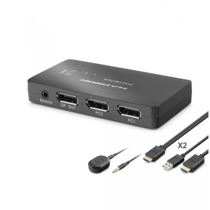 HADRON HDX1426 DisplayPort KVM Switch 2 Console USB Port 2 DisplayPort Siyah
