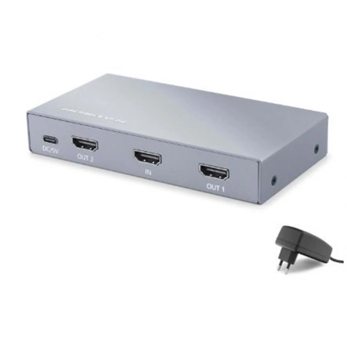HADRON HDX1428 HDMI Splitter EDID 4K 60 Hz 1 Giriş 2 Çıkış Gri