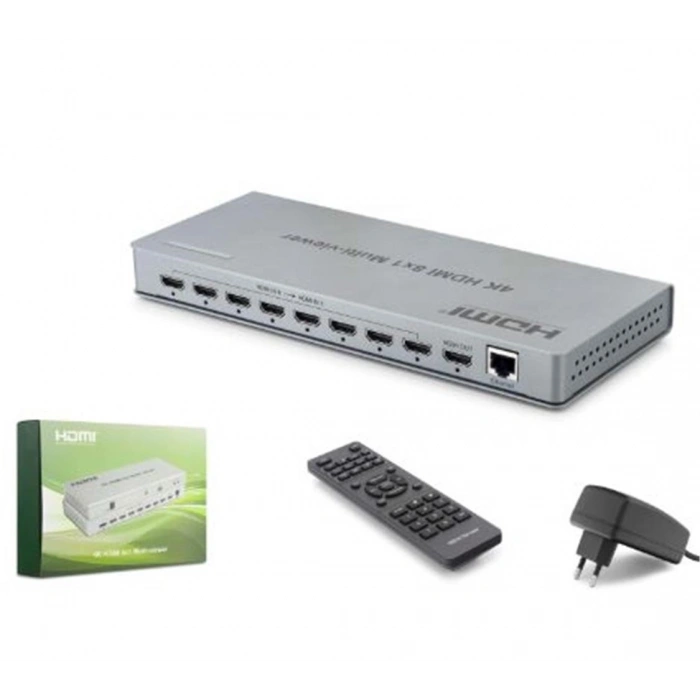 HADRON HDX1438 HDMI Multi Viewer Network Kontrollü Kumandalı 4K 30 Hz 8 Giriş 1 Çıkış Gri