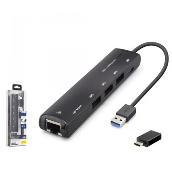 iETOP HDX7897 USB Type-C 3.2 Gen1 Combo Hub Gigabit LAN 4 Port 5 Gbps Siyah