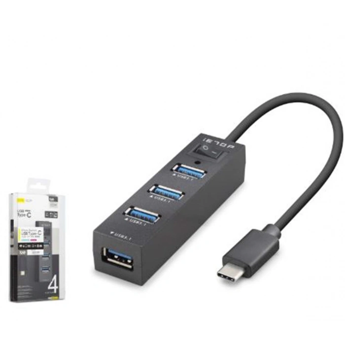 iETOP TU329 Type-C 3.1 Gen1 Anahtarlı Hub 4 Port 5 Gbps Siyah