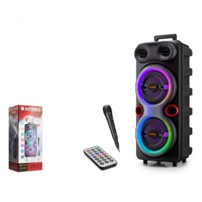 KIMISO QS84 Bluetooth Hoparlör FM Radyo 2x8 İnç TWS USB TF AUX RGB Mikrofonlu Kumandalı - Siyah