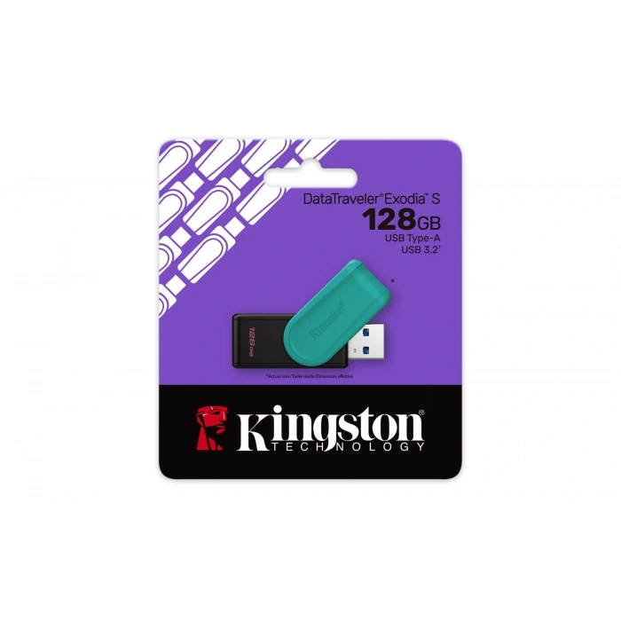 Kingston DTXS-128GB 128GB Portable USB 3.2 Gen1 DataTraveler ExodiaS (Black-Turquoise) Flash Bellek