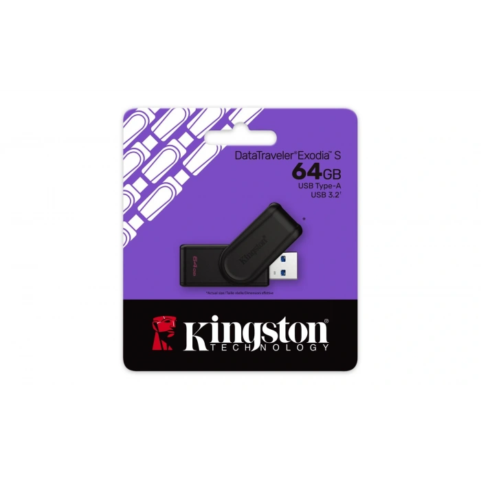 Kingston DTXS-64GB 64GB Portable USB 3.2 Gen1 DataTraveler ExodiaS (Black-Black) Flash Bellek