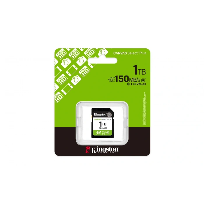 Kingston SDS3-1TB 1TB SDXC Canvas Select Plus Gen3 150MB-s C10 UHS-I U3 V30 Hafıza Kartı