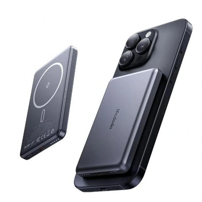 MCDODO MC-4641 20W 5000mAh Metal Ultra İnce Manyetik Kablosuz Power Bank Siyah