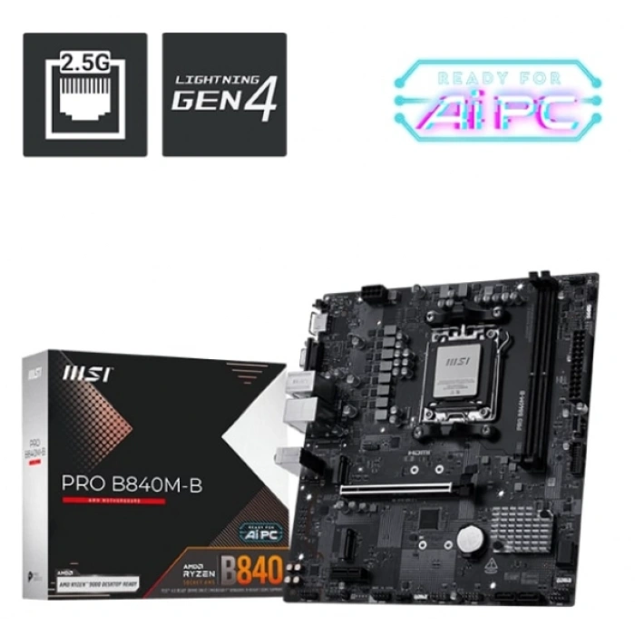 MSI PRO B840M-B 8000MHz OC DDR5 Soket AM5 M.2 USB-C HDMI ATX Anakart
