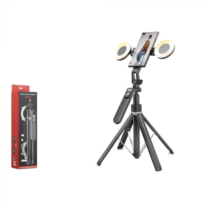 Nodar Nd1032 Tripod Selfie Çubuğu - Bluetooth 4.2 Işıklı Uzaktan Kumandalı 180Cm Siyah