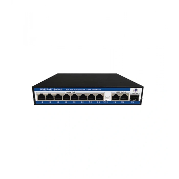 Nova NVC-PSEG0821G 8 Port Poe+ 10-100 Mbps 2 Port 10-100-1000 Mbps Uplink 1 Port SFP Switch 120W