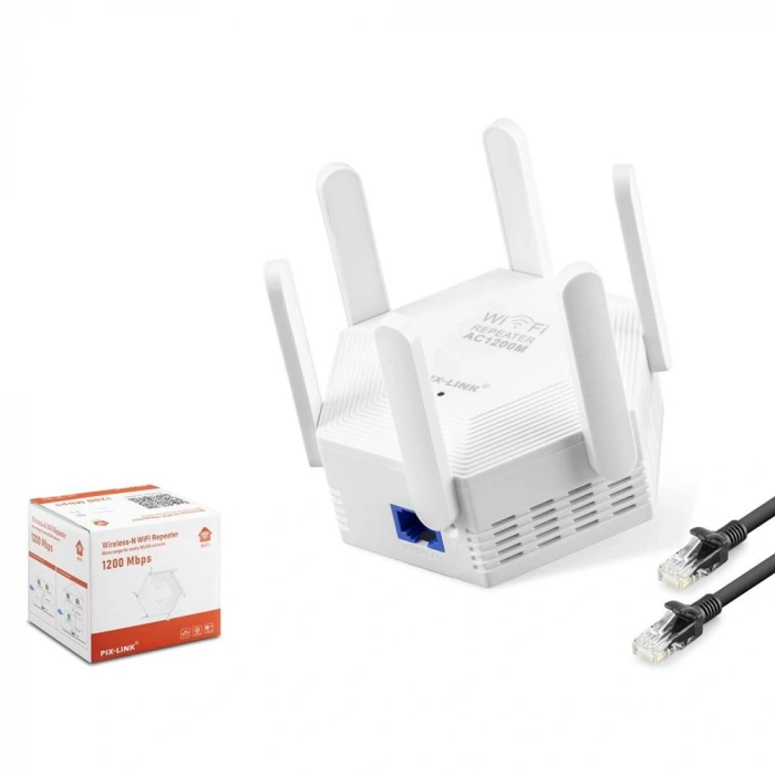 Pix-Link Wr56T Wifi Repeater 1200Mbps Beyaz Çift bant Wi-Fi 2.4 GHz ve 5 GHz WPS Desteği