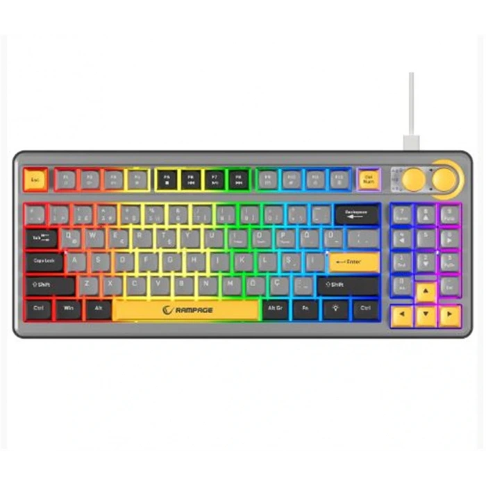 Rampage CYCLONE Gri-Siyah-Sarı USB RGB Aydınlatmalı Q Compact Membrane Gaming Oyuncu Klavye