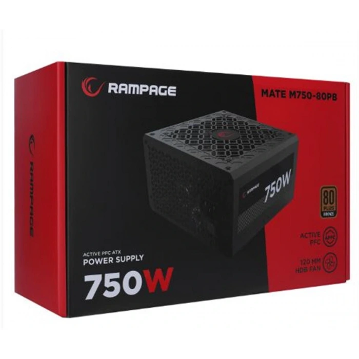Rampage MATE M750-80PB 750W 12cm Fan Full Modular 80 Plus Bronze Aktif PFC Siyah Power Supply
