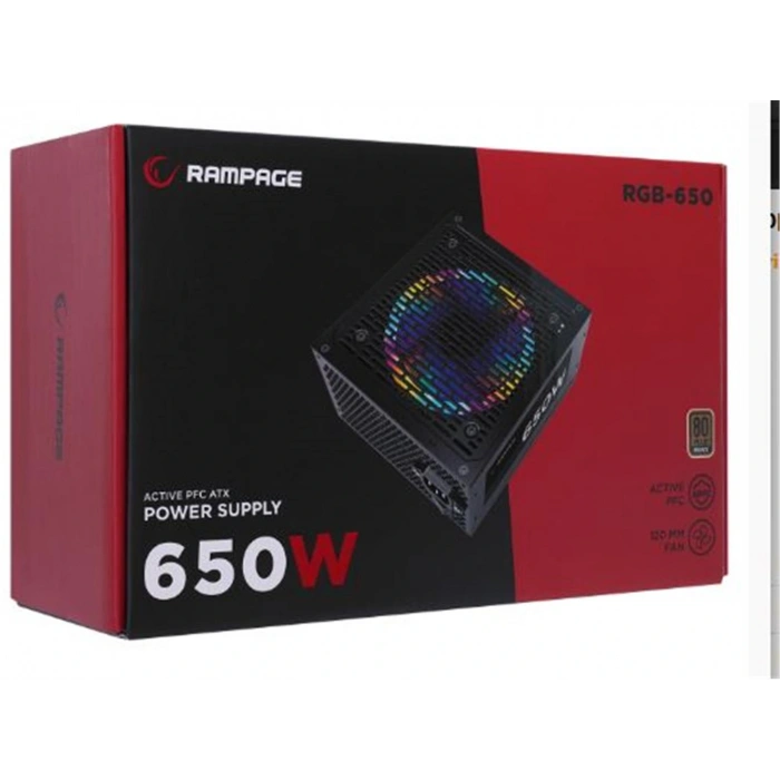 Rampage RGB-650 650W 80 Plus Bronze Aktif PFC 12cm RGB Fanlı Power Supply