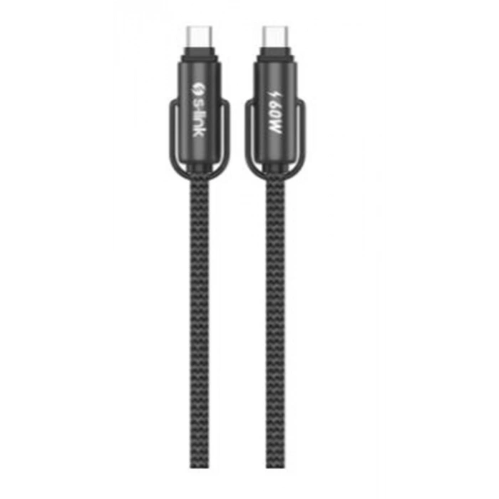 S-link Armor Boyun Askılı AC-01 60W 1.2m Type-C to Type-C  Örgülü Metal Başlıklı Siyah Şarj Kablosu
