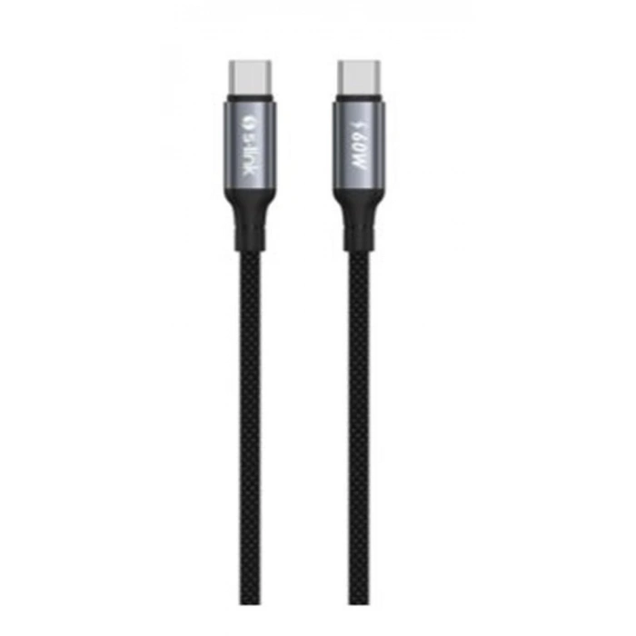 S-link Armor CC-01 60W 1.2m Type-C to Type-C PD Örgülü Metal Başlıklı Siyah Hızlı Şarj Kablosu