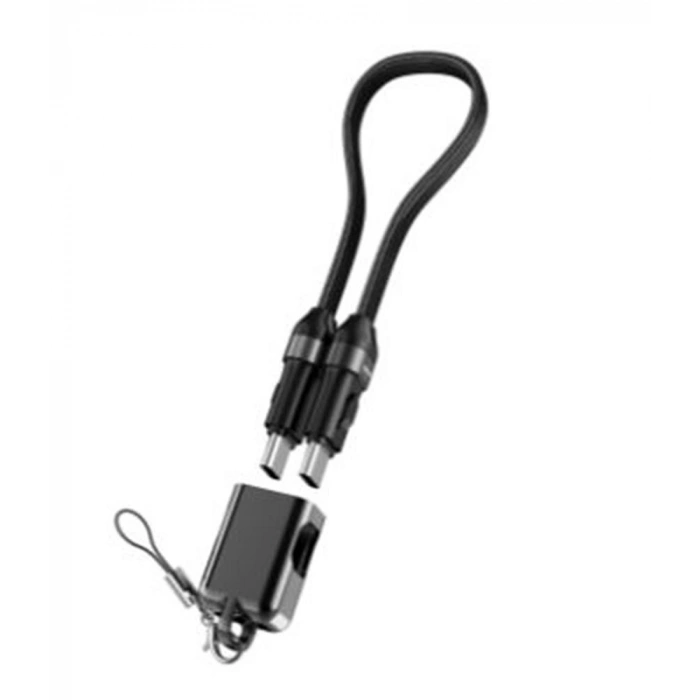 S-link Armor CC-020 60W 20 cm Type-C to Type-C  Örgülü Metal Başlıklı Siyah Şarj Kablosu