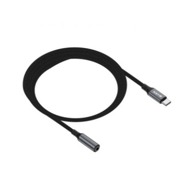 S-link Armor FC-01 15cm Type-C to F AUX Örgülü Metal Başlıklı Siyah Ses Kablosu