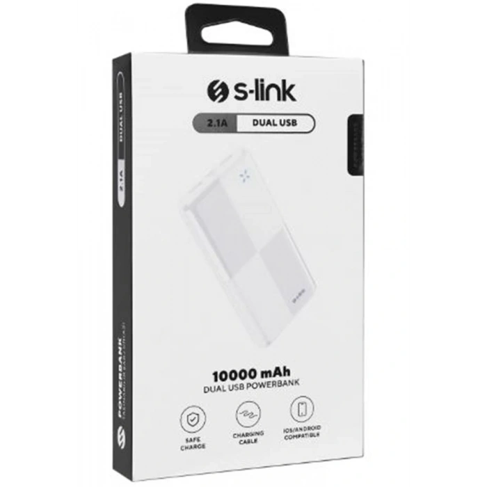 S-link IP-G12N 10000mAh Micro+Usb+ Type-C Giriş+Çıkış Beyaz. Taşınabilir Pil Şarj Cihazı Powerbank
