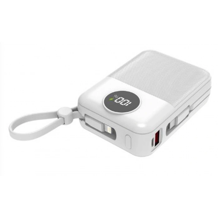 S-link MP120 20000mAh PD22.5W Type-C+Lightning Kablolu Beyaz  Pil Şarj Cihazı Powerbank