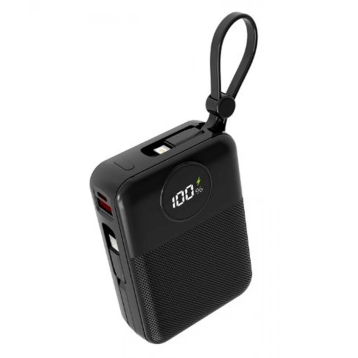 S-link MP120 20000mAh PD22.5W Type-C+Lightning Kablolu Siyah  Pil Şarj Cihazı Powerbank