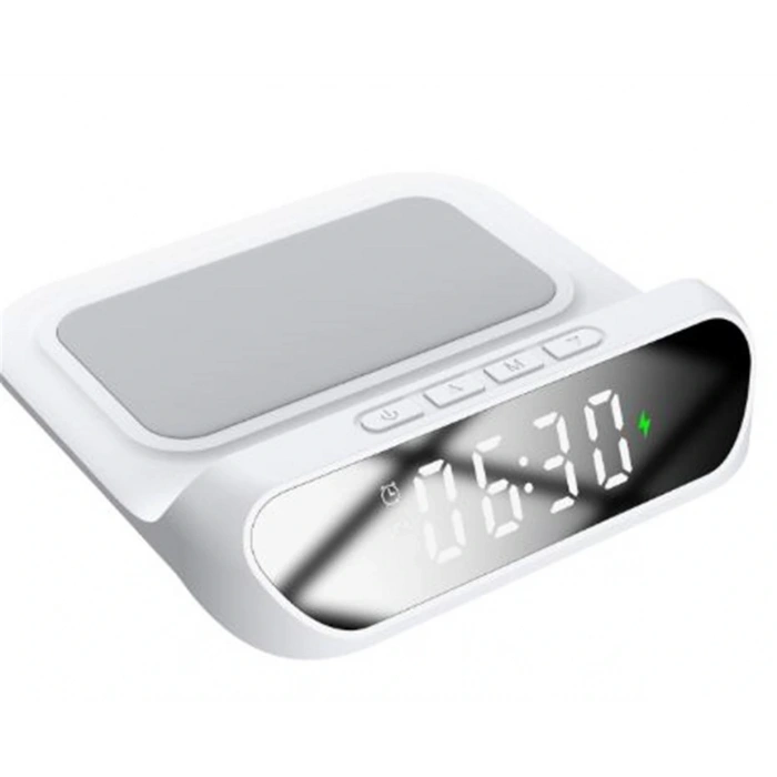 S-link SL-CW18 Beyaz Telefon Uyumlu 15W LCD Ekran Double Alarmli Kablosuz Şarj Cihazı