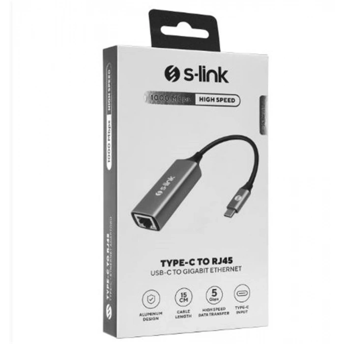 S-link SW-U336 Gri Metal Type-C to RJ45 10-100-1000Mbps Gigabit Adaptör