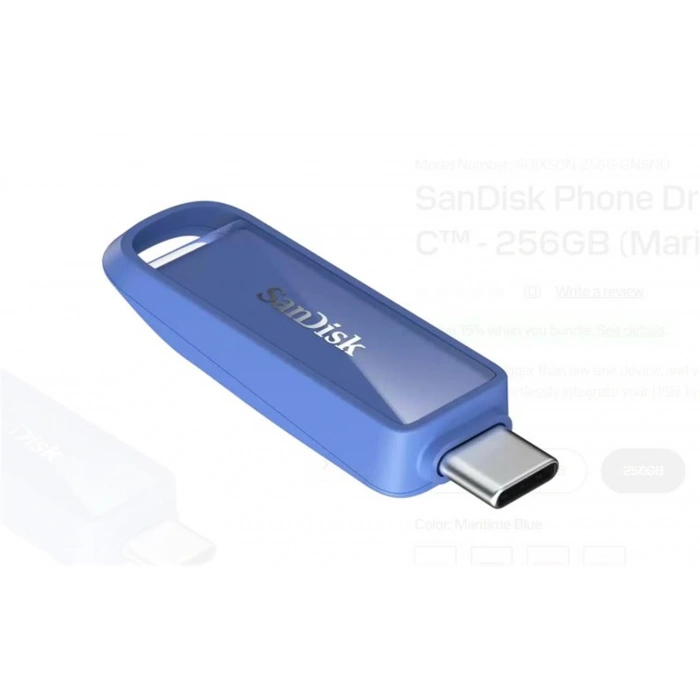 Sandisk SDIXS0N-256G-GN6ND 256GB Phone Drive with USB-C-128GB (Maritime Blue) Flash Bellek