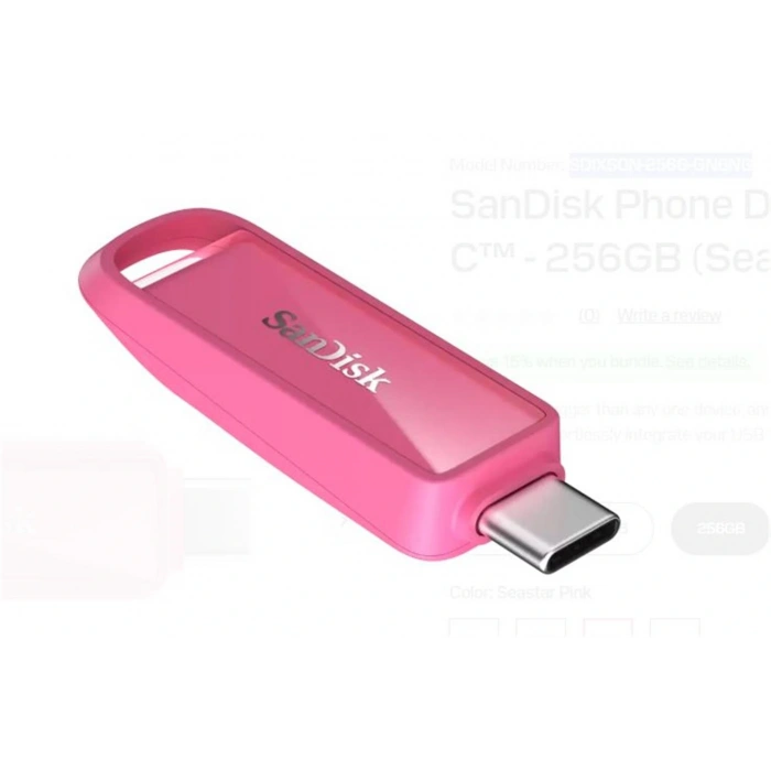 Sandisk SDIXS0N-256G-GN6NG 256GB Phone Drive with USB-C-128GB (Seastar Pink) Flash Bellek